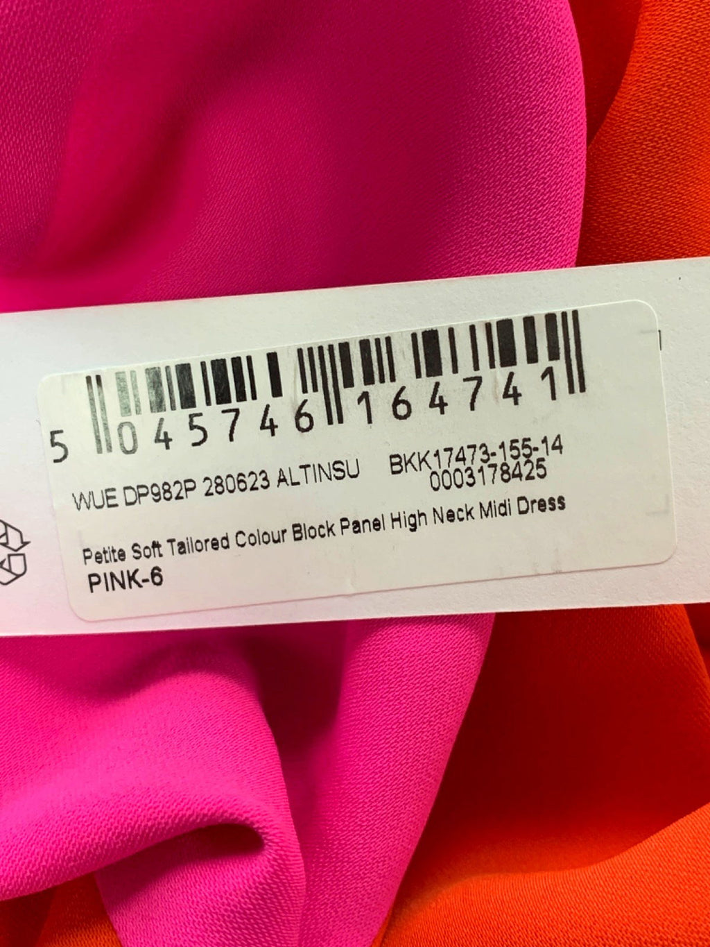 Karen Millen Pink/Orange Petite Soft Tailored Colour Block Panel High Neck Midi Dress UK 6