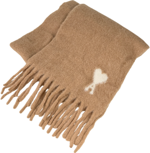 AMI PARIS Camel Beige Alpaca Blend Off Ami De Coeur Scarf