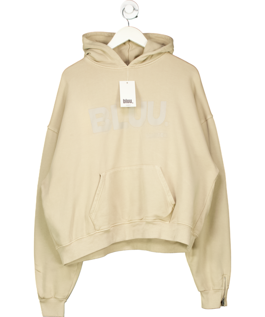 BLUU. Beige Latte Washed Oversized Logo Hoodie UK M