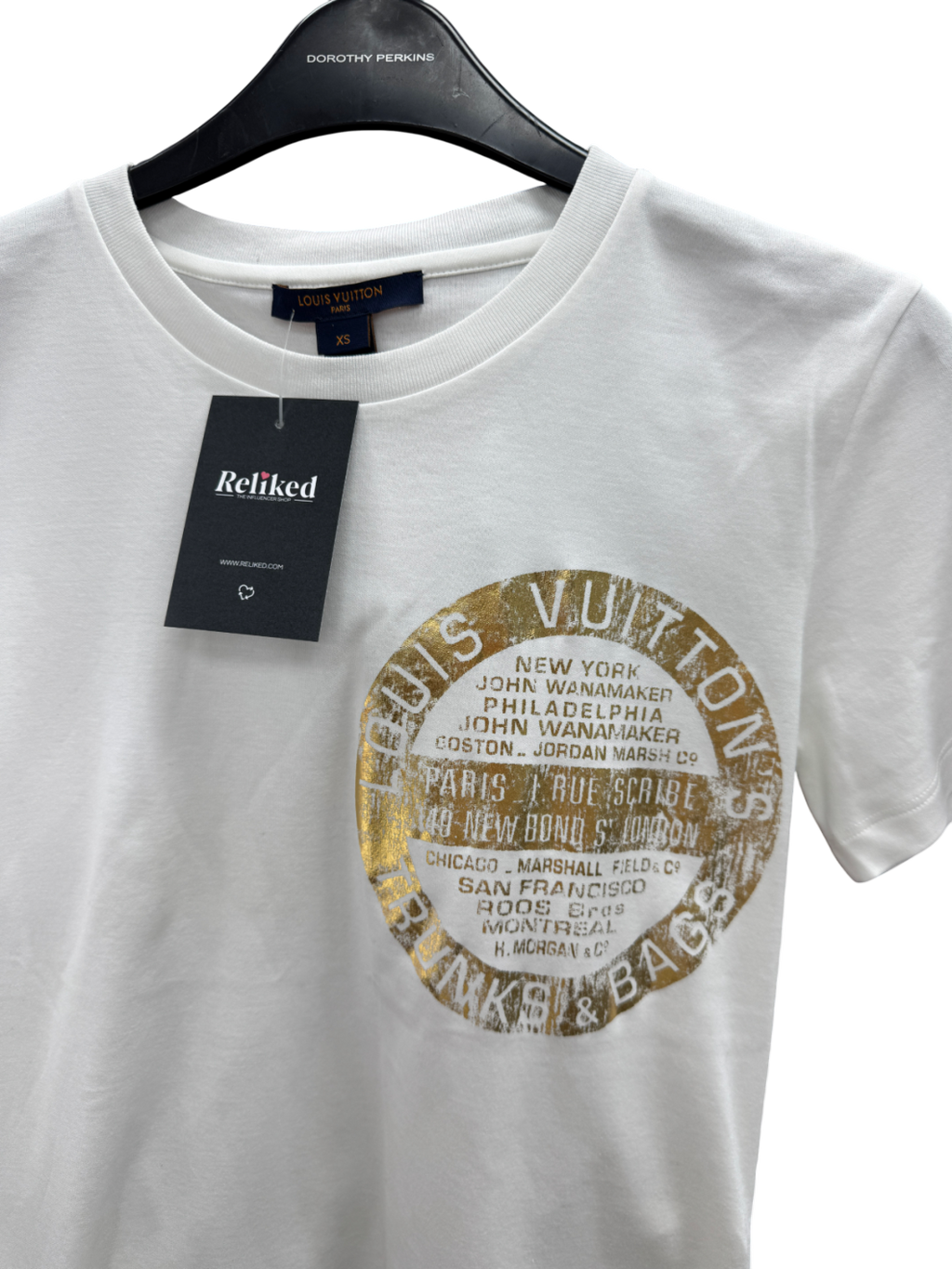 Louis Vuitton White / Gold Lv World Tour Stamp T-shirt UK XS