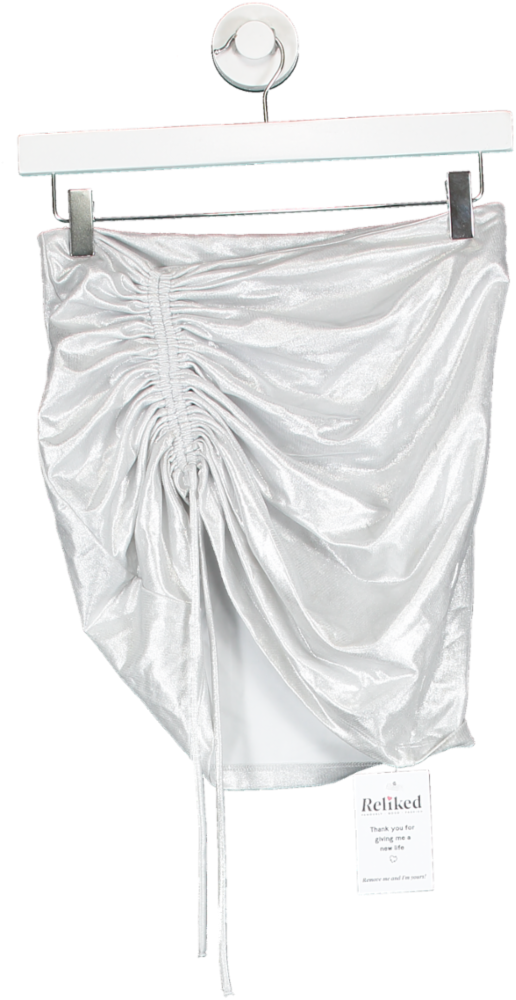 Rotate Birger Christensen Metallic Margaritta Ruched Silver Skirt UK S