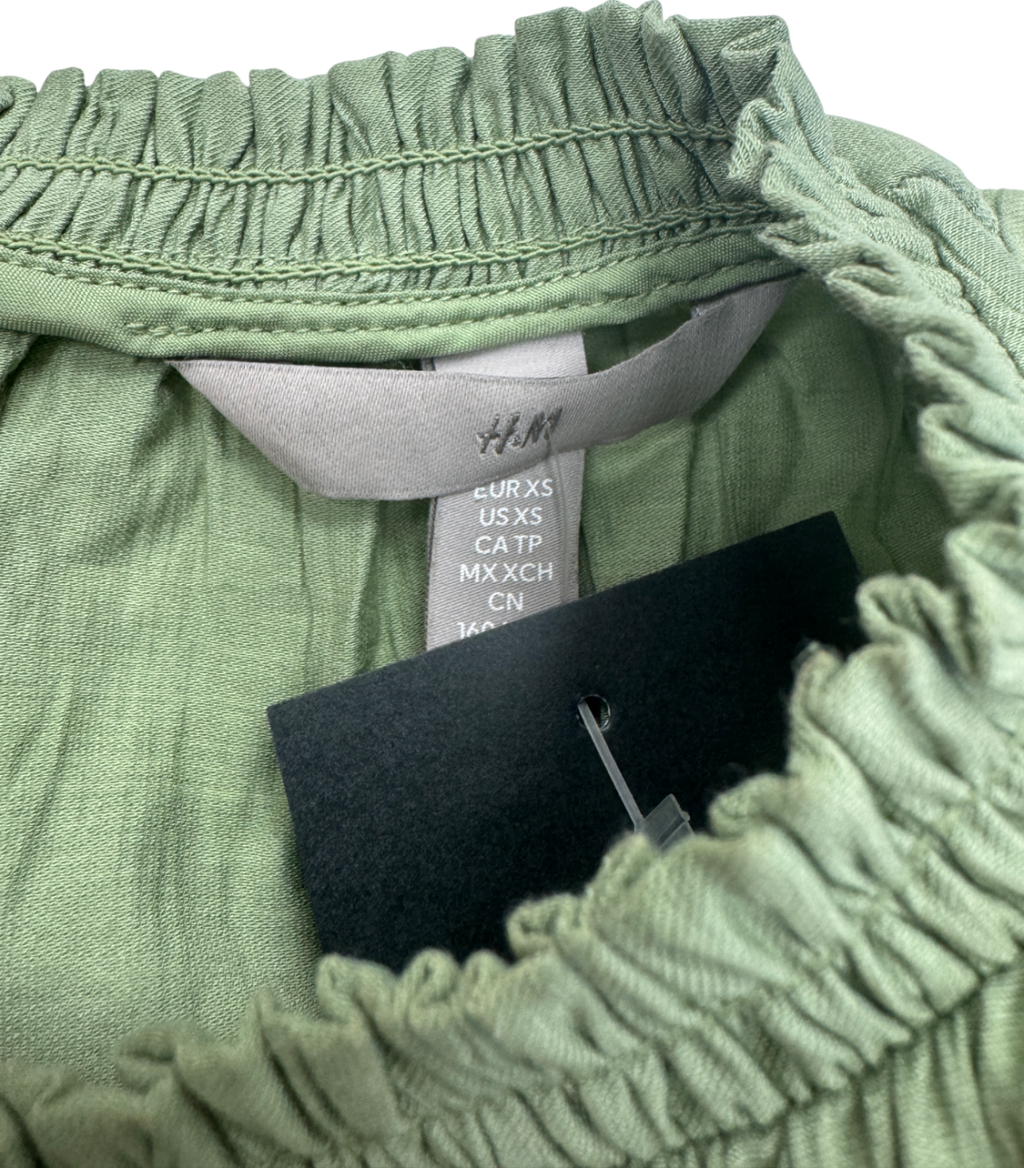 H&M Green Shirred Midi Dress UK XS