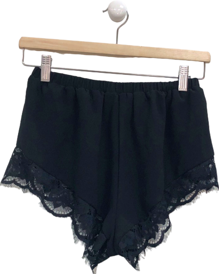 Majorelle Black Lace Hem Shorts UK XS