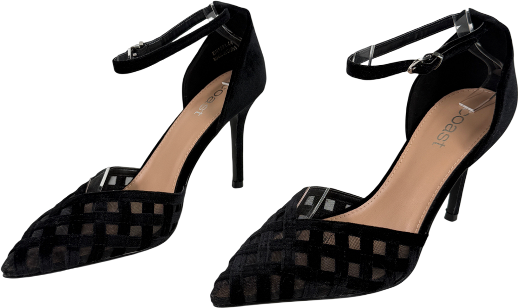 Coast Black Sophia Velvet & Mesh Detail High Stiletto Heel Court Shoes UK 5 EU 38
