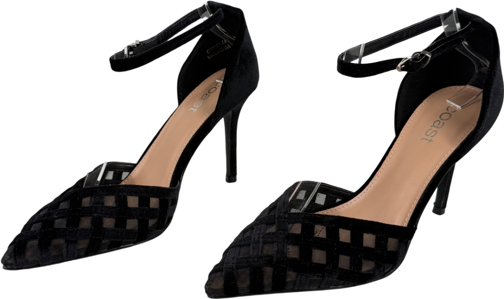 Coast Black Sophia Velvet & Mesh Detail High Stiletto Heel Court Shoes UK 5 EU 38