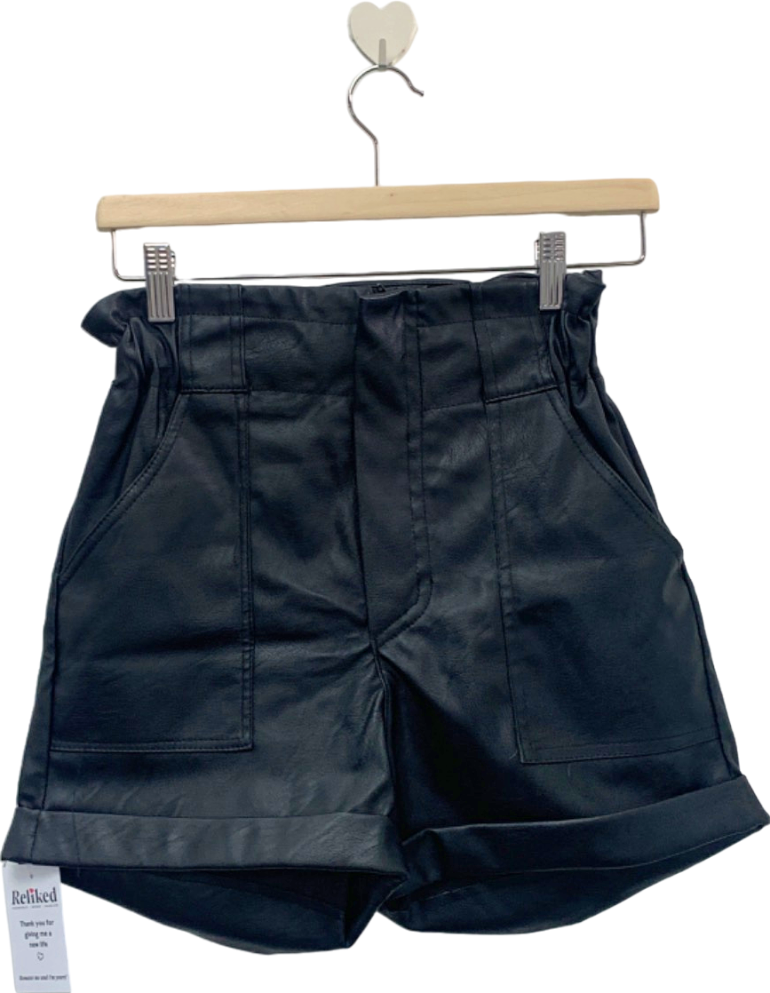I Saw It First Black Faux Leather Paperbag Shorts XS