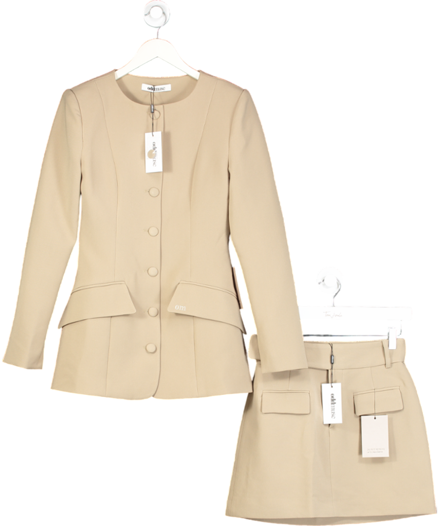 OddMuse Beige The Ultimate Muse Tailored Jacket And Skirt Set UK S