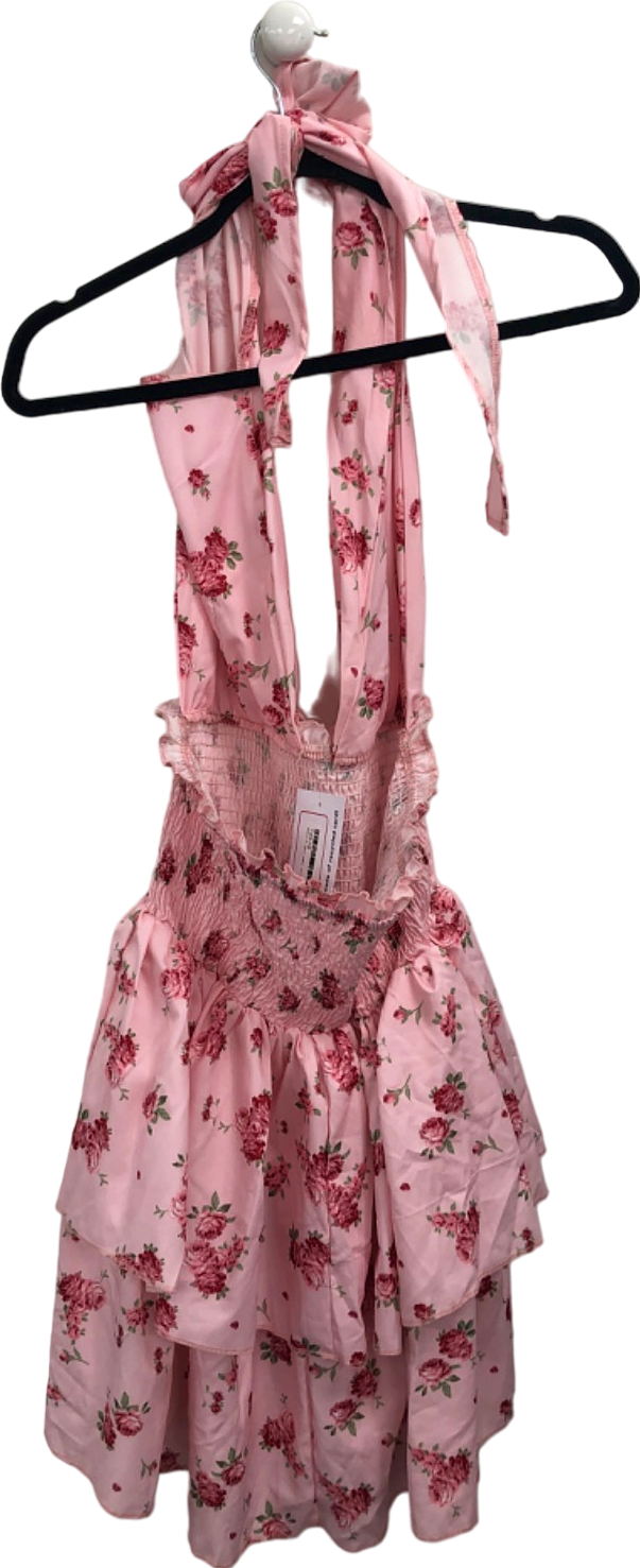 Pink Floral Halter Neck Dress UK S