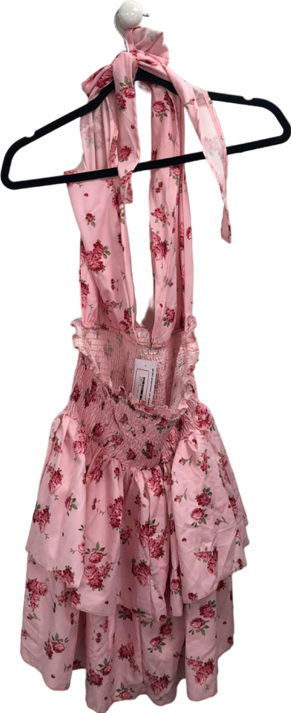 Pink Floral Halter Neck Dress UK S