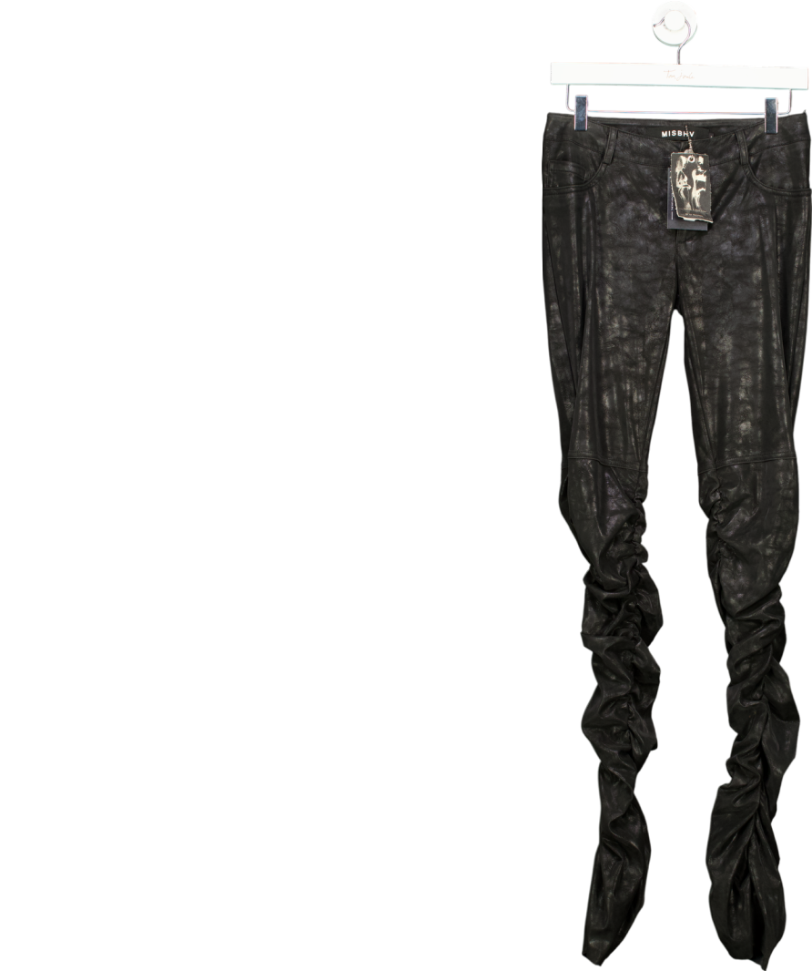MISBHV Black Ruched Faux Leather Trousers UK S
