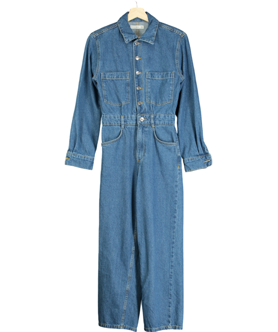 MANGO Blue Long Sleeve Denim Jumpsuit UK XS