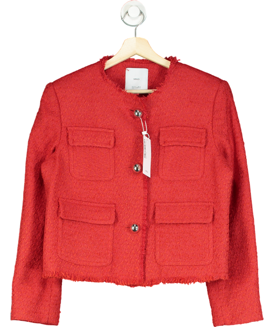 MANGO Red Tweed Jacket With Pockets UK L