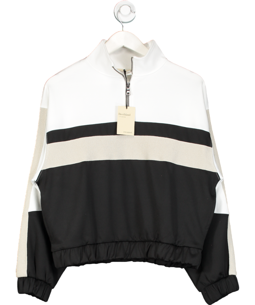 River Island Black Colour Block Zip Sweatshirt UK M