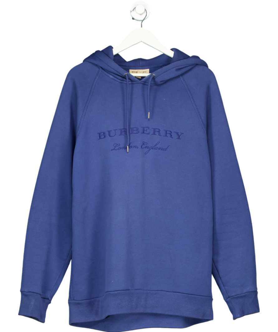 Burberry Blue Logo Embroidered Hoodie UK L