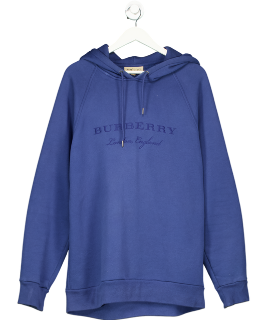 Burberry Blue Logo Embroidered Hoodie UK L