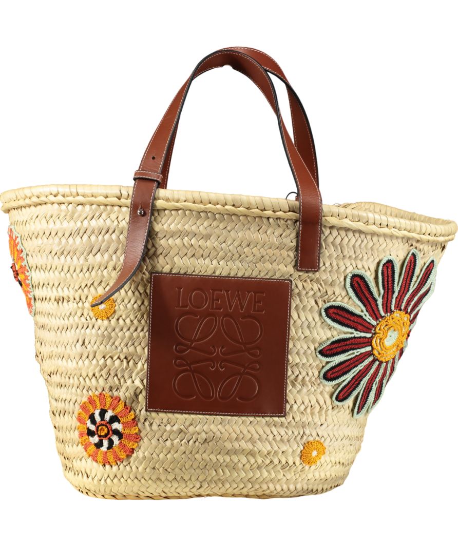 LOEWE Grande basket Tote Bag In Rafia Ricamata Floreale