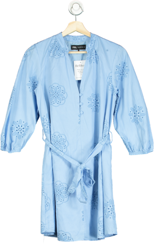 Zara Blue Embroidered Dress XS