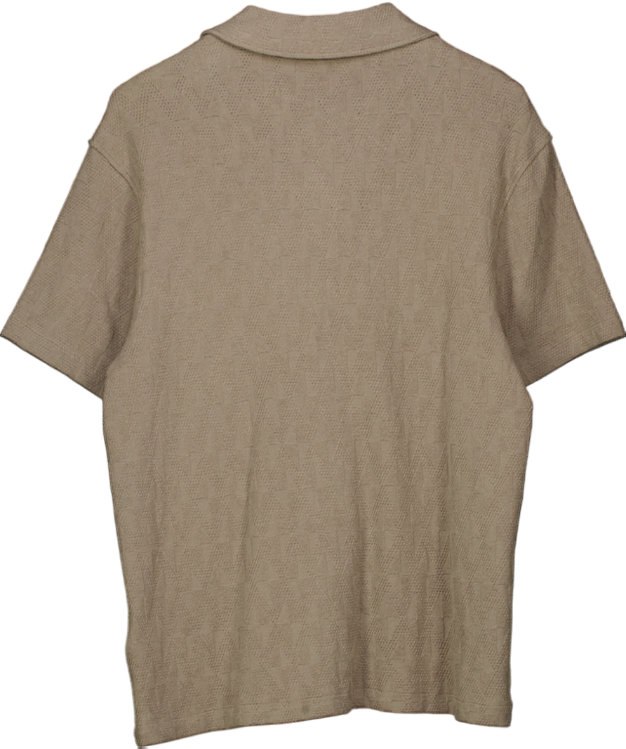 REISS Ackling Cotton Textured Cuban-collar Shirt In Mink Brown UK S