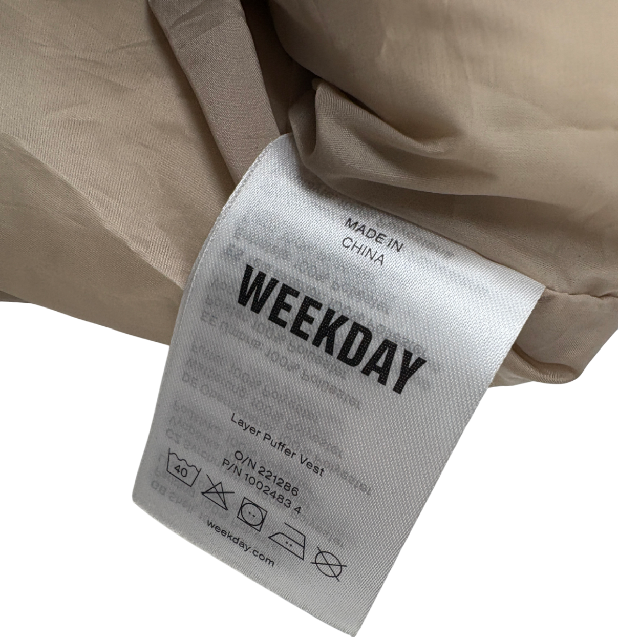 Weekday Beige Layer Puffer Gilet UK XL
