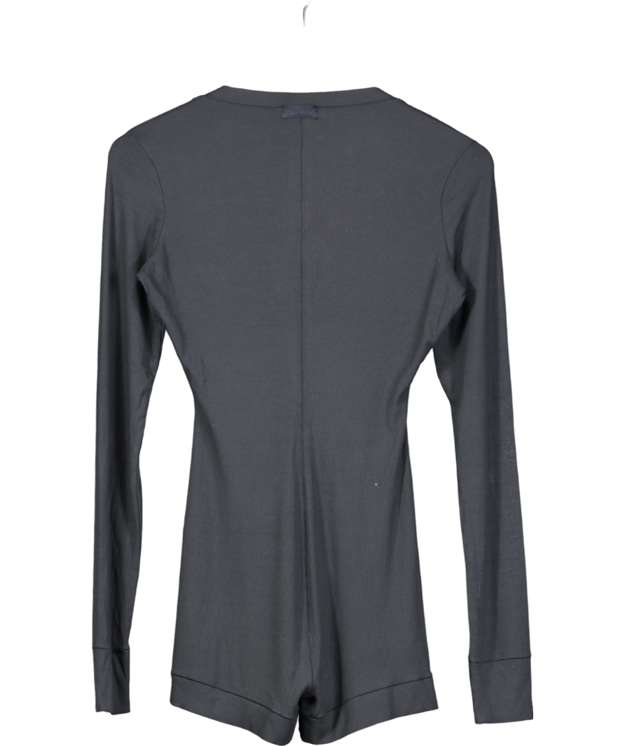 SKIMS Grey Soft Lounge Ribbed Onesie Romper Long Sleeve Henley UK S
