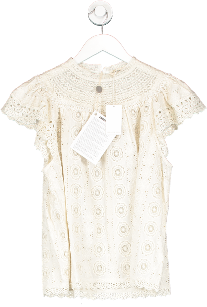 Ulla Johnson Cream Crocheted Lace-trimmed Broderie Anglaise Cotton Top BNWT UK 10