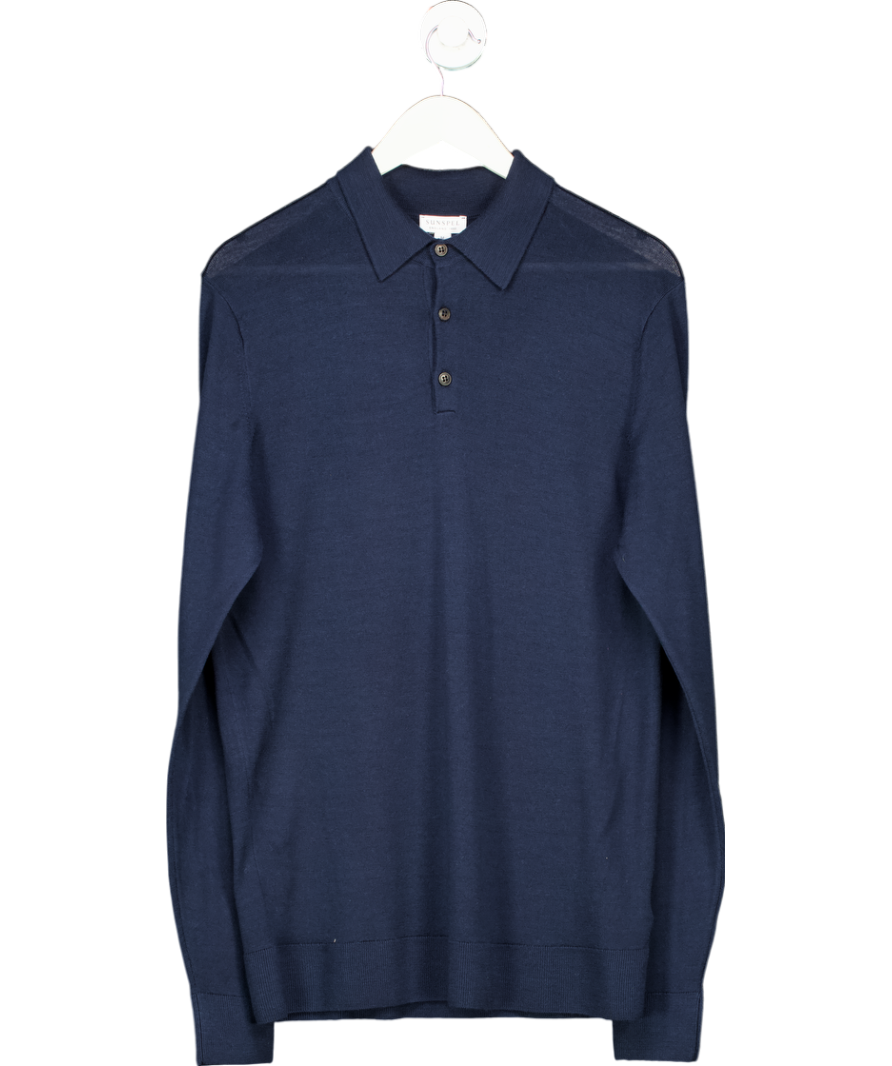Sunspel Blue Merino Wool Polo Shirt UK M