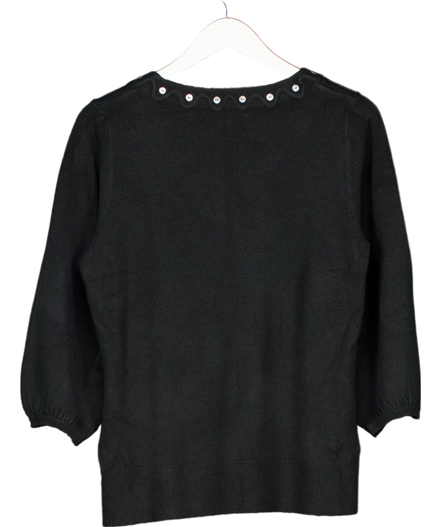 M&S Black Round Neckline Top Adorned With Decorative, Light-colored Buttons UK 16