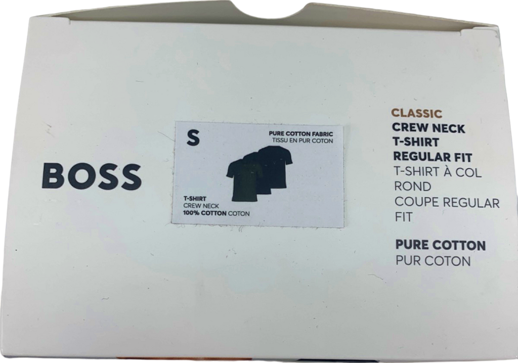 BOSS Set of 3 Navy/Khaki/Black Embroidered Logo Classic Crew Neck T-shirts UK S