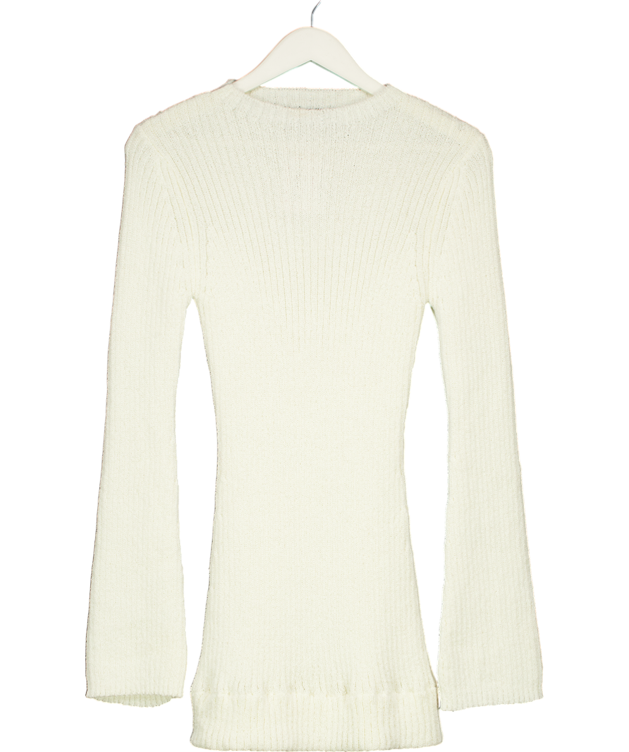 White Fox Beige Get On Down Long Sleeve Knit Mini Dress Off White UK L