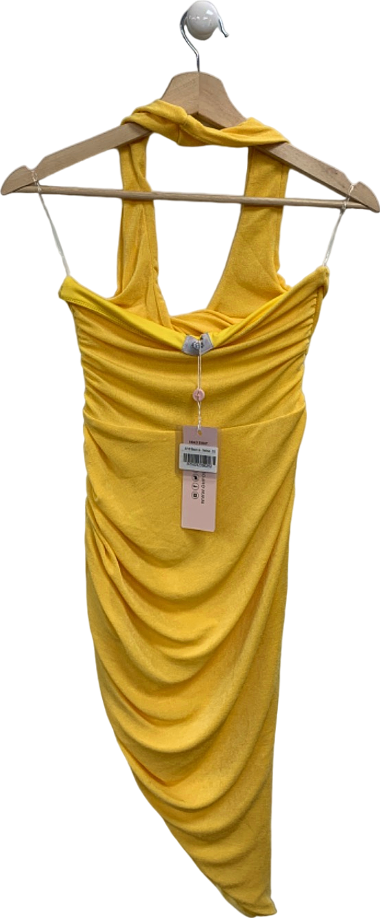 Oh Polly Yellow Ruched Halterneck Dress UK 10