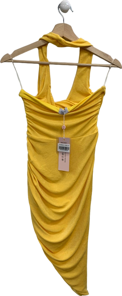 Oh Polly Yellow Ruched Halterneck Dress UK 10