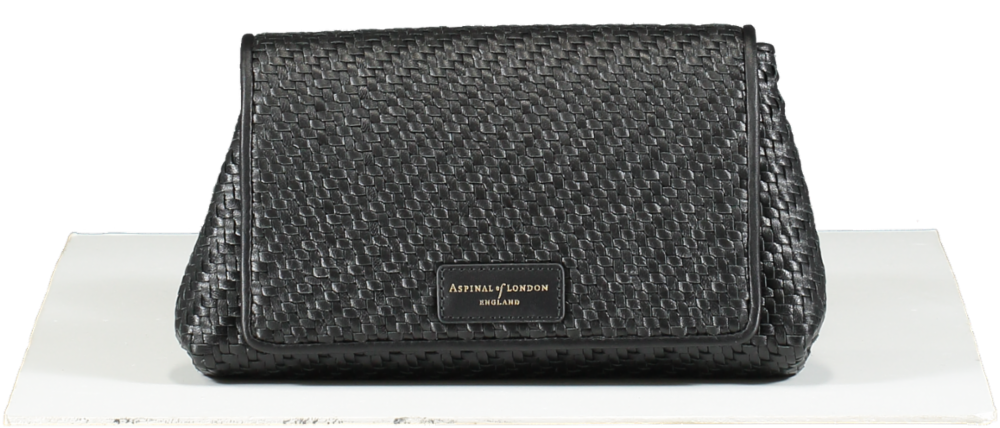 Aspinal Of London woven houndstooth leather clutch - Black