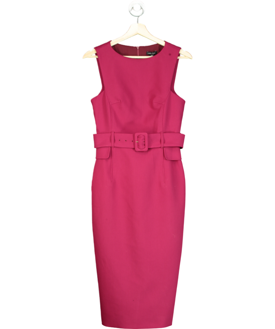 Karen Millen Red Compact Stretch Belted Tailored Midi Pencil Dress UK 8