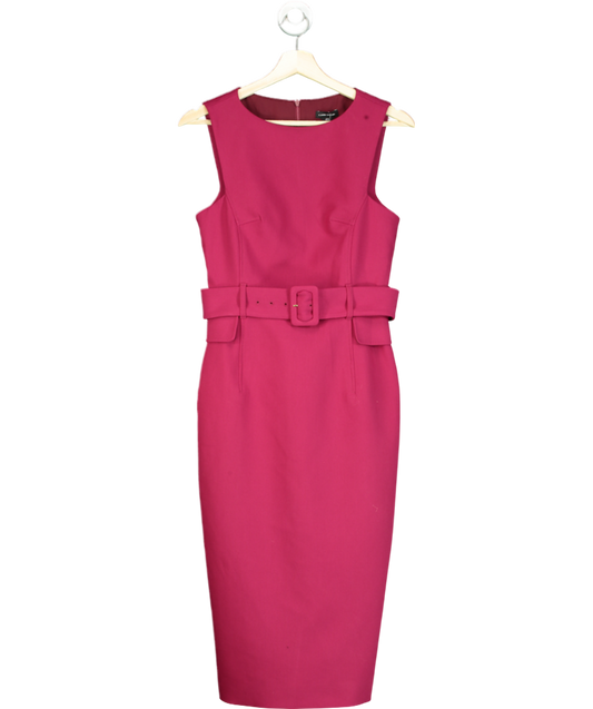 Karen Millen Red Compact Stretch Belted Tailored Midi Pencil Dress UK 8