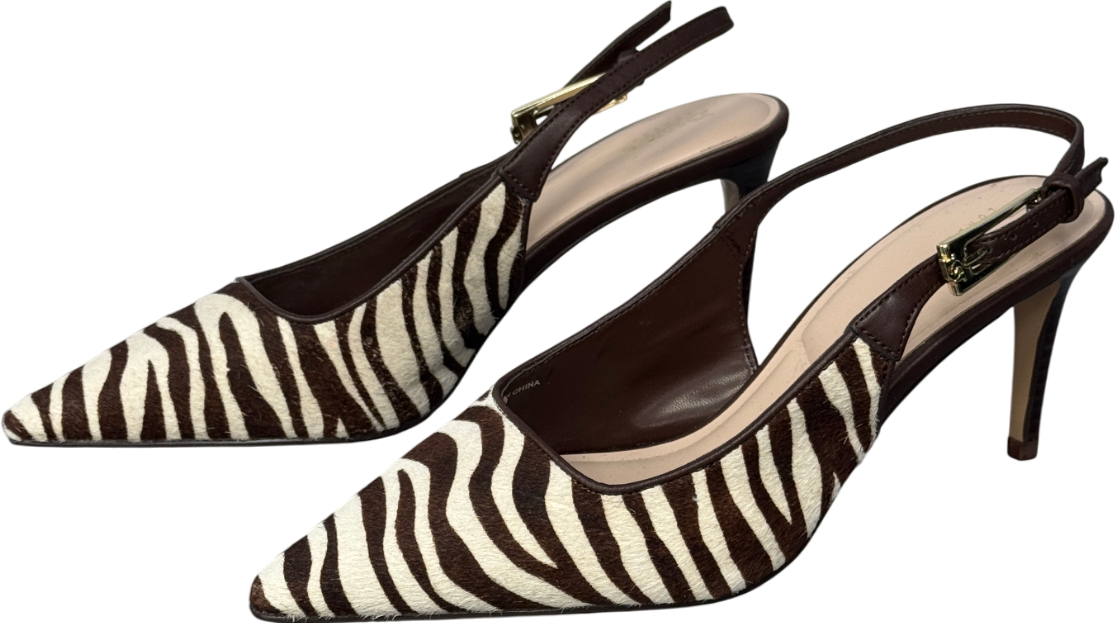 DUNE LONDON Brown Closed Leather Zebra Pointed Slingback Courts, Brown/cream UK 7 EU 40 👠