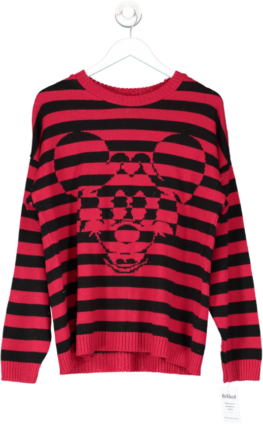 ASOS Red Punk Oversized Jumper In Stripe With Mickey Mouse Pattern UK S