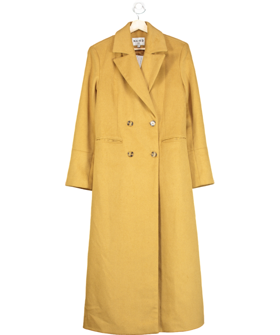 NA-KD Yellow Long Wool Blend Coat UK 8