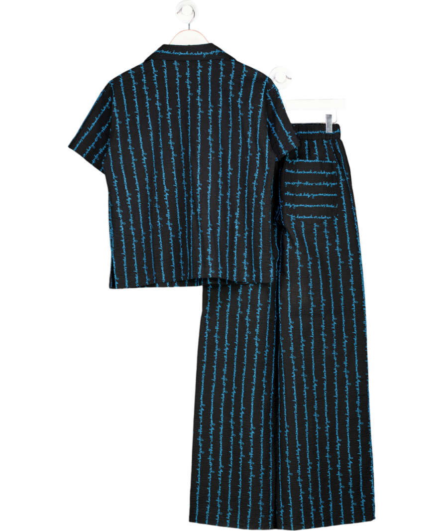 Lingua Franca 2-piece Navy Blue Cotton Seersucker  Grikos Shirt And Wide Leg Trousers Set UK XS