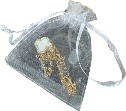 Ivory/gold Crystal Clover Necklace In Tulle Gift Bag