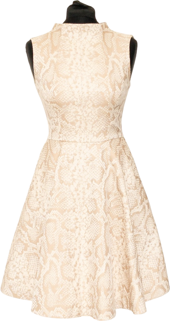 Ted Baker Cream Jacquard Azraa Snake Jacquard High Neck Fit & Flare Dress Sz1 UK 8