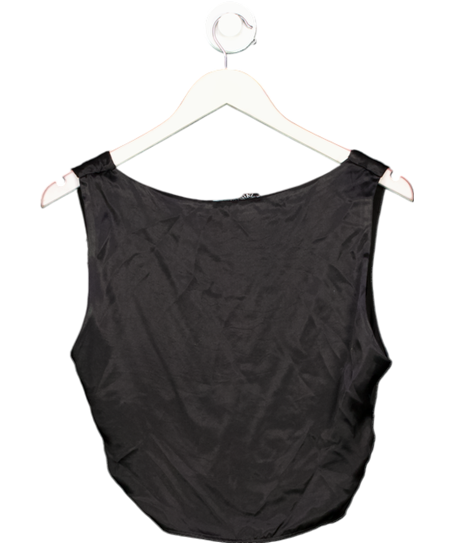 ZARA Black Sleeveless Satin Plunge Top UK M