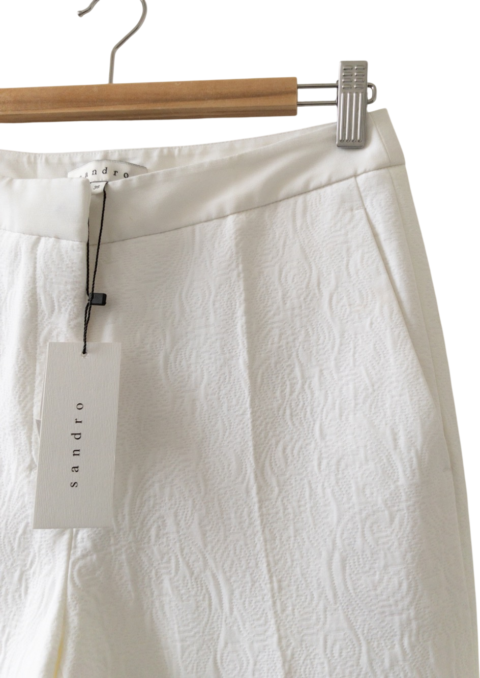 Sandro Paris White Jacquard Textured Tailored Cigarette Trousers Fr36 UK 8