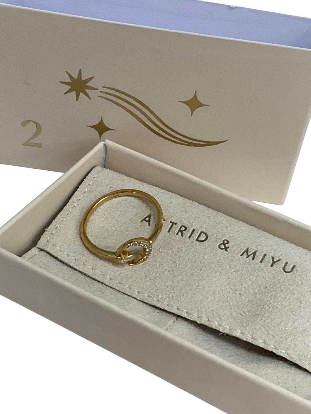 Astrid & Miyu Gold Star & Moon Open Ring In Gold One Size