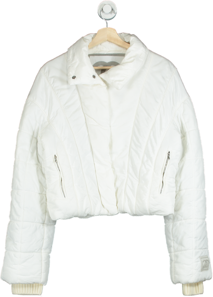 Chanel White Quilted Sportline Logo Sleeve Jacket UK 14