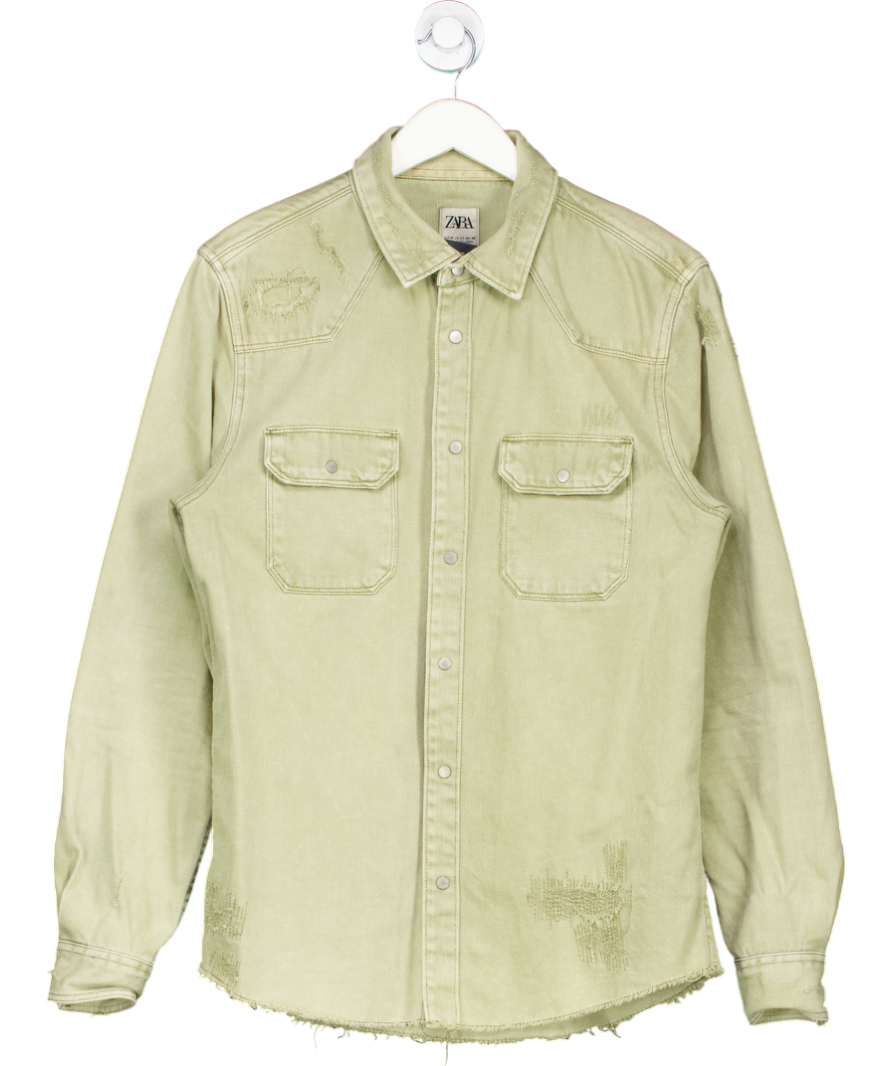 ZARA Green Ripped Denim Relaxed Fit Over Shirt UK M