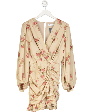 En Saison Beige Floral Ruched Side Mini Dress UK XS