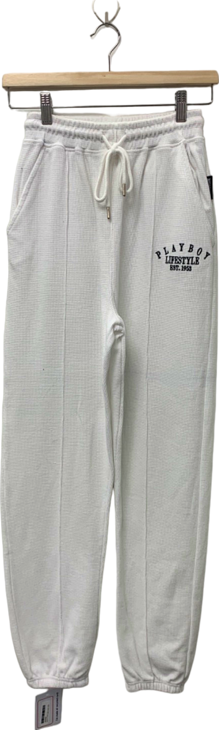 Playboy White Drawstring Jogger Pants UK 4