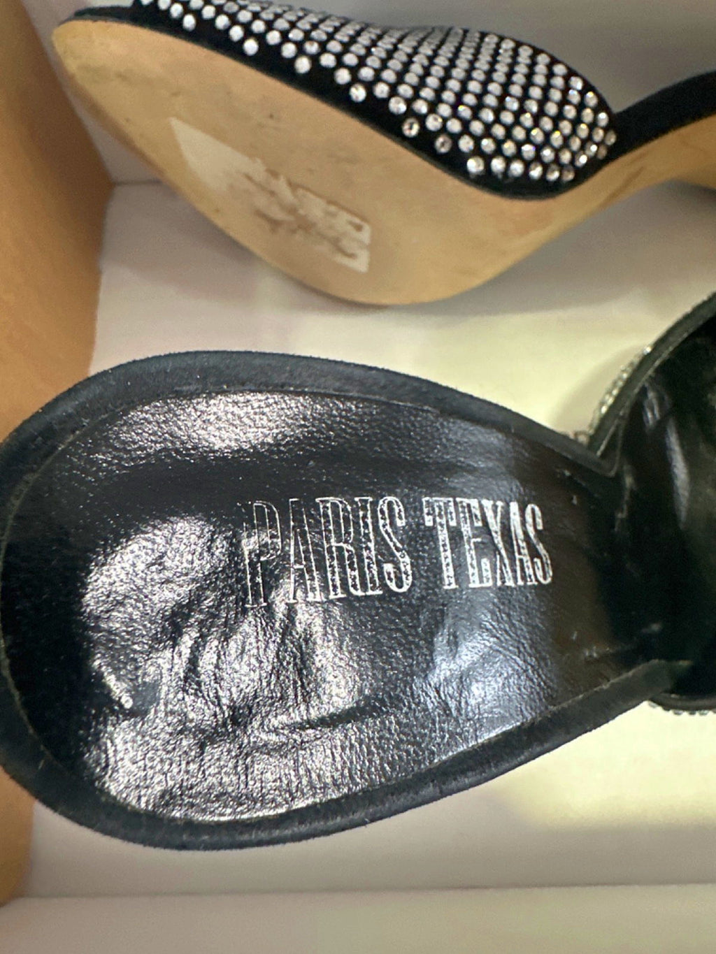 Paris Texas Black Holly Stiletto Crystal Embellished Mules UK 5 EU 38