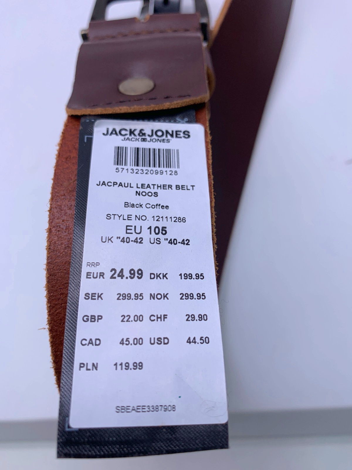 Jack & Jones Black Coffee JacPaul Leather Belt Noos US 40-42