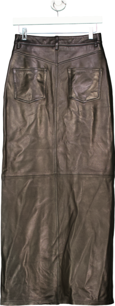 Black Leather Maxi Skirt UK S